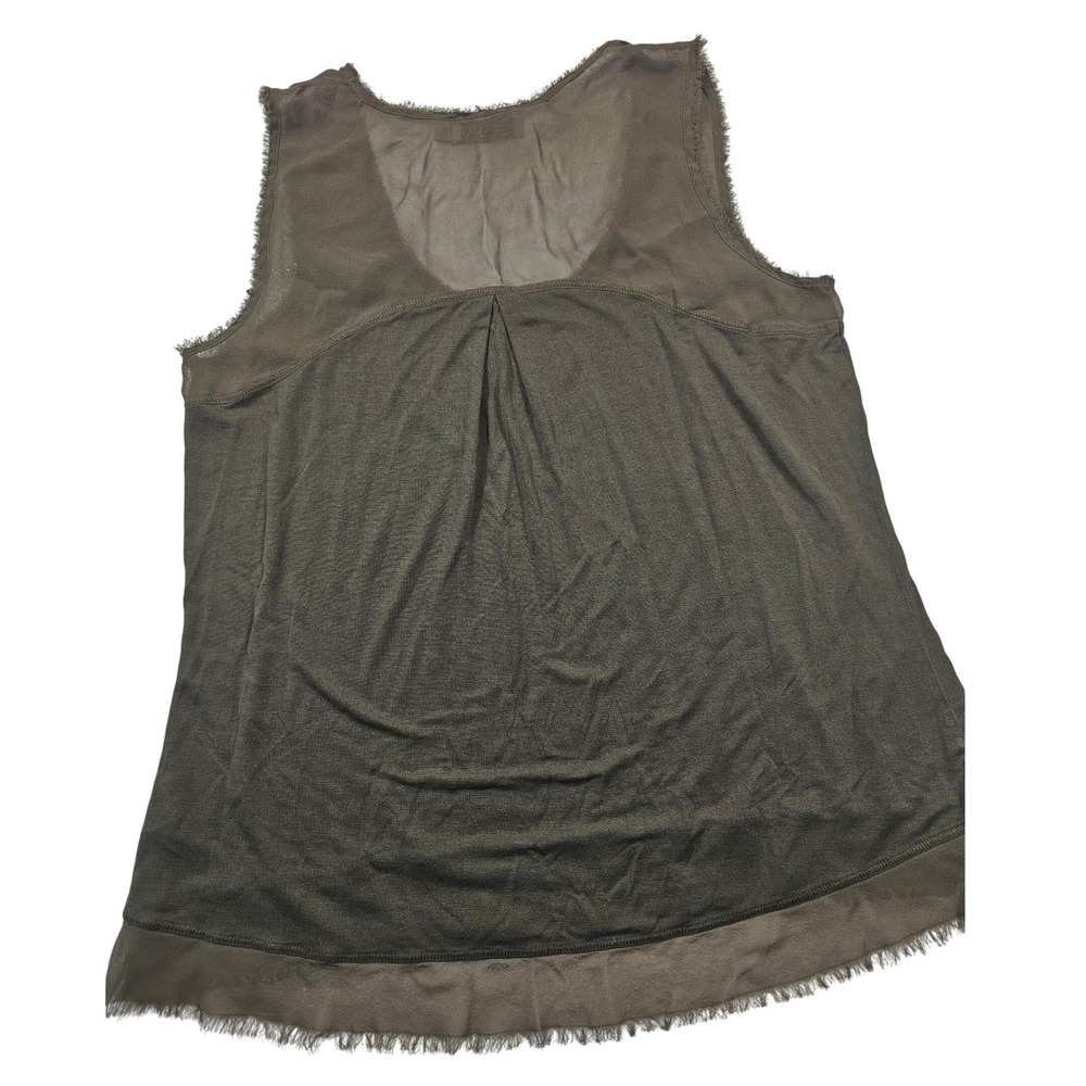 Go Silk Mixed Media Tank Top Olive Green Silk Linen Knit Frayed Edge Size M